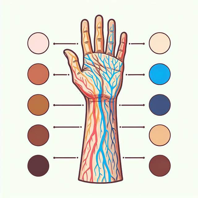wrist showing different vein colors indicating skin undertones