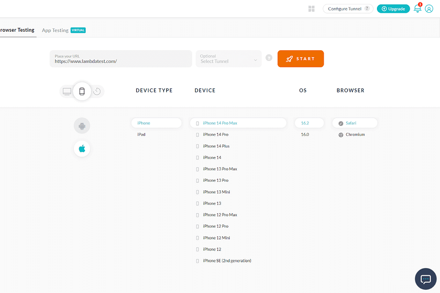 mobile device testing for websites