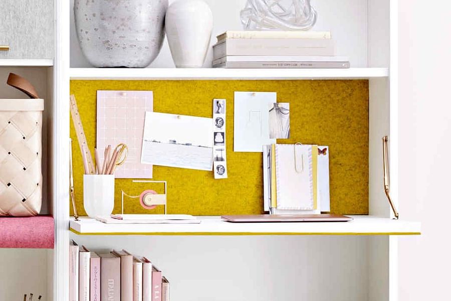 bookshelf with fold-down desk