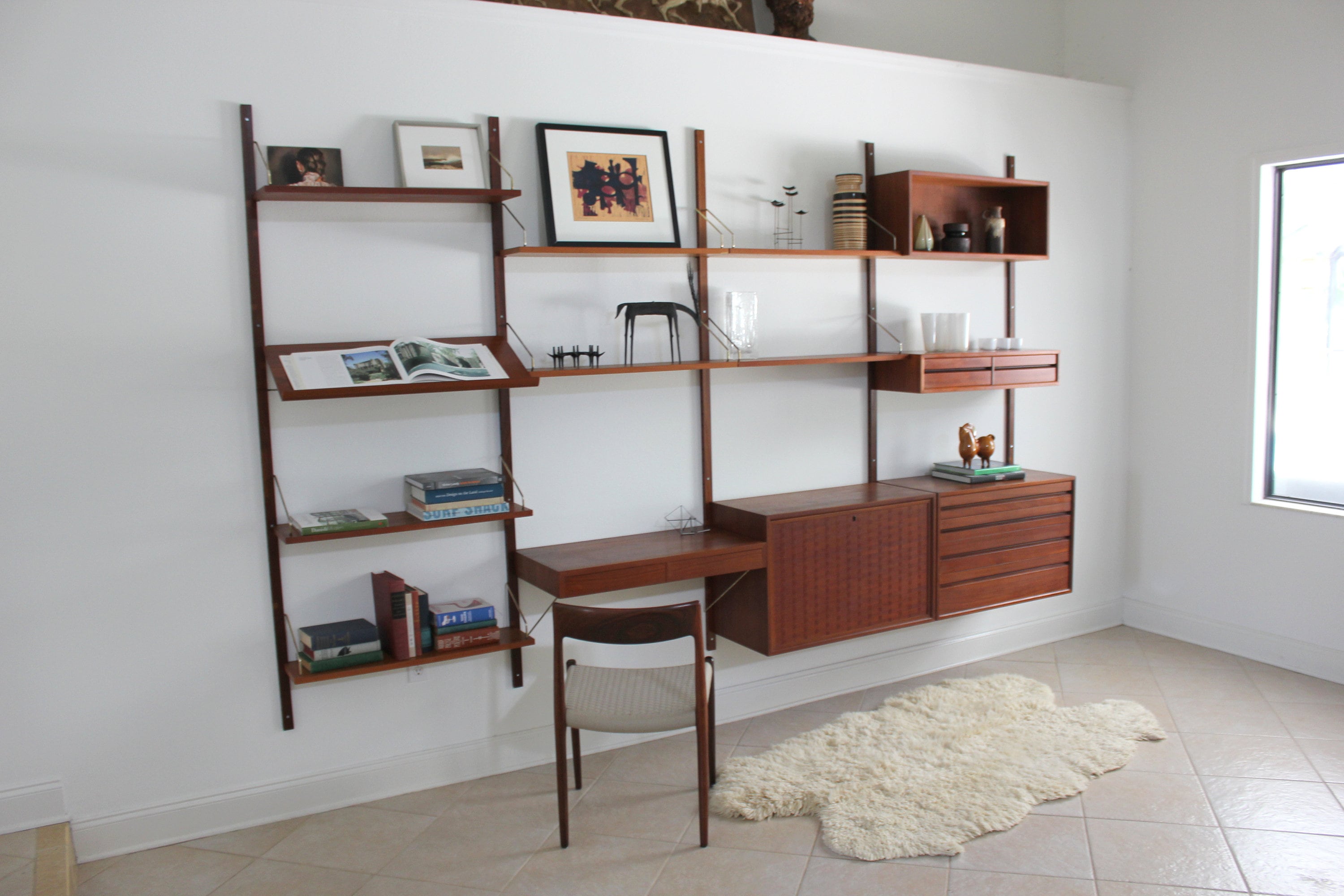 modular shelving unit with desk