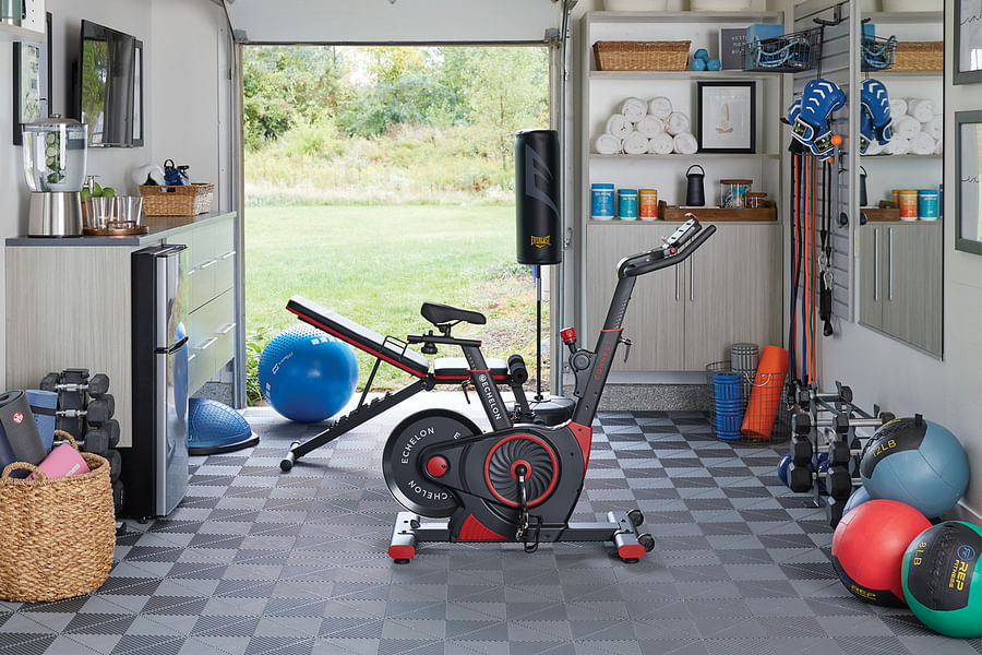 storage bench with gym equipment
