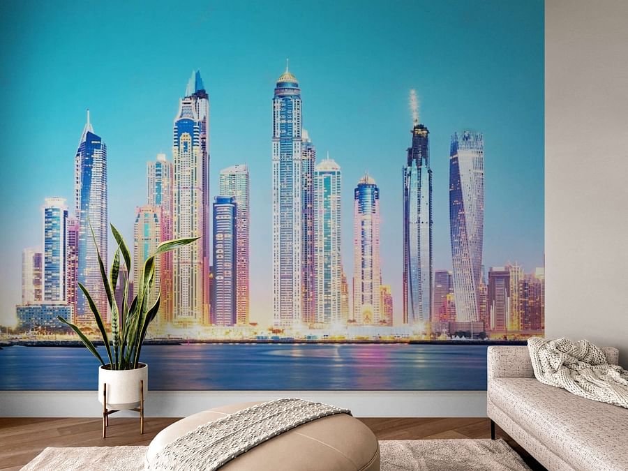 Makeup palette with Dubai skyline backdrop